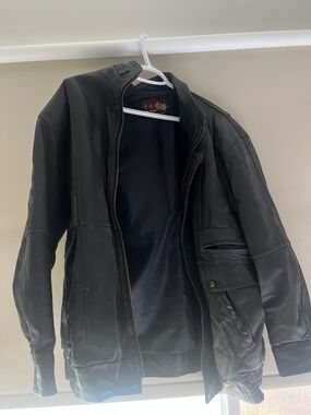 Men's Black Leather Jacket - Classic Zip Front